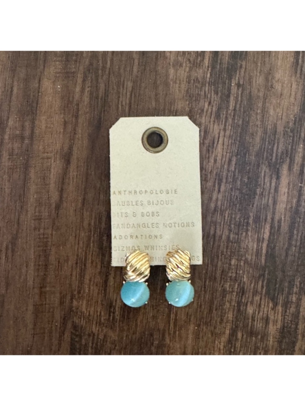 Anthropologie Gold Twisted & Aqua Drop Earrings
